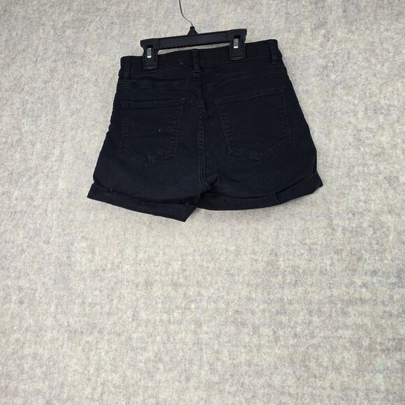 H&M Womens Black High-Waist Denim Shorts US 0 Cotton/Elastane Blend - Picture 2 of 7